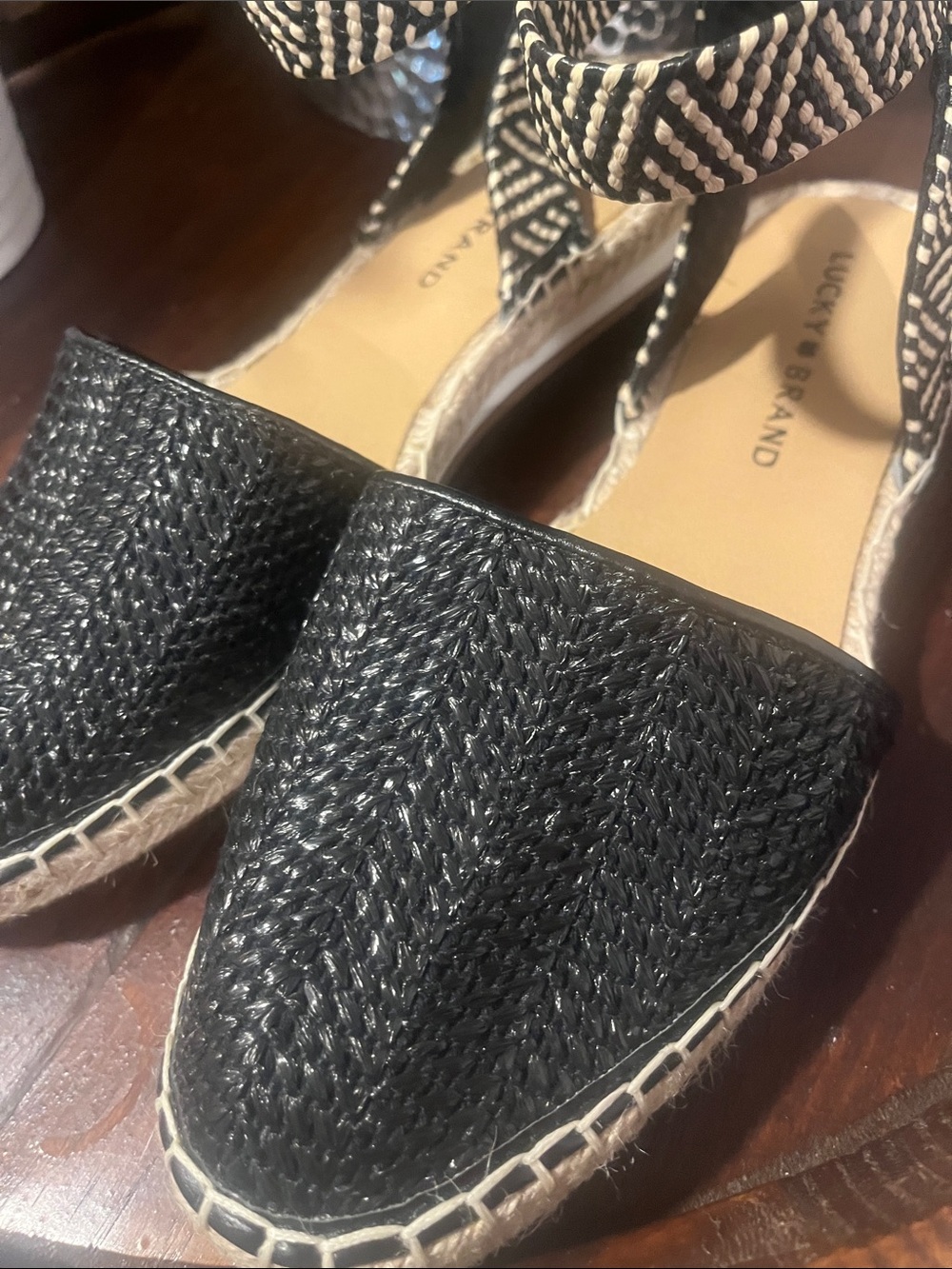 Lucky Brand Black Woven Espadrille Flats with Patterned Ankle Straps - Picture 8 of 10